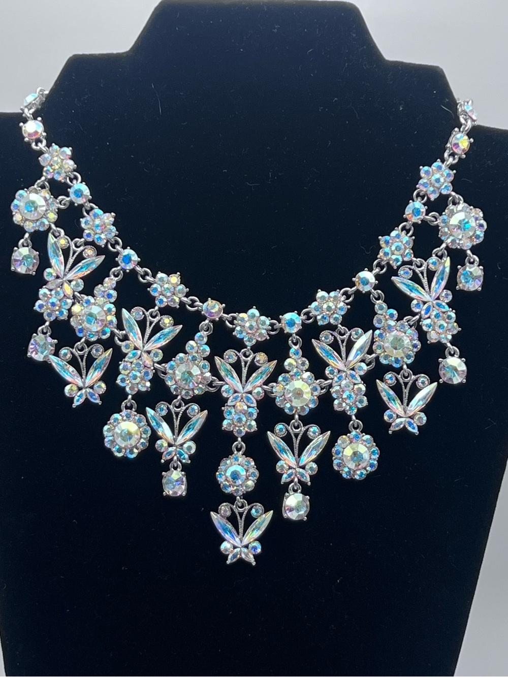 Aurora Crystal Bib Necklace - Iridescent Rhinestone Statement Jewelry